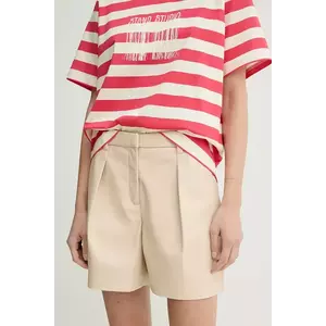 Stand Studio pantaloni scurti Belen femei, culoarea bej, neted, high waist, 66488-8006 imagine