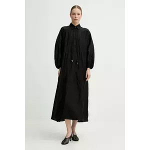 AERON rochie din in ANN culoarea negru, maxi, evazată, DR578569 imagine