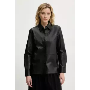 Theory cămașă din piele femei, culoarea negru, cu guler clasic, regular, P0100508 imagine