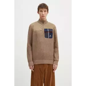Baracuta pulover de lana Barbour x Baracut Miller Half Zip Knit barbati, culoarea bej, călduros, cu guler, BRMAG0192 imagine