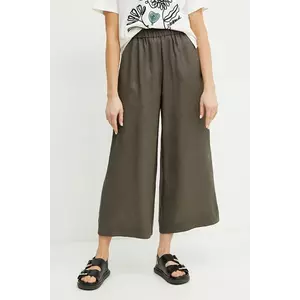 MM pantaloni din in femei, culoarea verde, fason culottes, high waist, 2516131018600 imagine