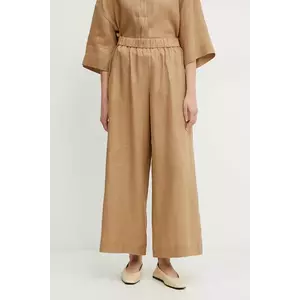 MM pantaloni din in femei, culoarea maro, fason culottes, high waist, 2516131018600 imagine