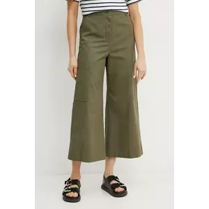 Weekend Max Mara pantaloni de bumbac femei, culoarea verde, lat, high waist, 2515131081600 imagine