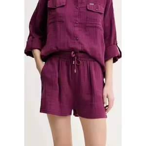 Melissa Odabash pantaloni scurți din bumbac femei, culoarea violet, uni, high waist, Abbie imagine