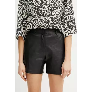 Weekend Max Mara pantaloni scurți de piele femei, culoarea negru, uni, high waist, 2515431011600 imagine