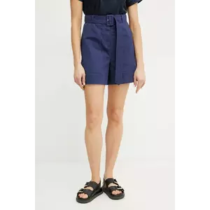 Weekend Max Mara pantaloni scurți din amestec de in femei, culoarea bleumarin, uni, high waist, 2515141012600 imagine