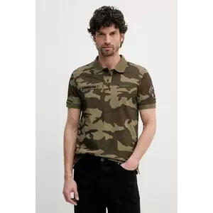 Aeronautica Militare polo de bumbac bărbați, culoarea verde, cu imprimeu, PO1861P346 imagine