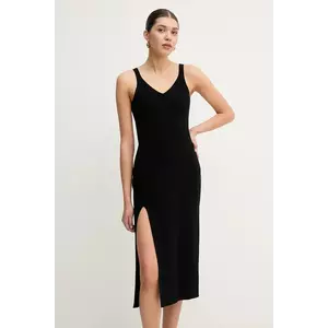 Lacoste rochie culoarea negru, midi, mulată, EF9270 imagine