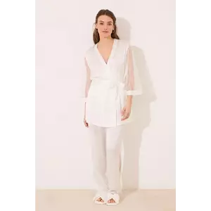 women'secret set de set de pijama din 3 piese femei, culoarea alb, satin, 2549785 imagine