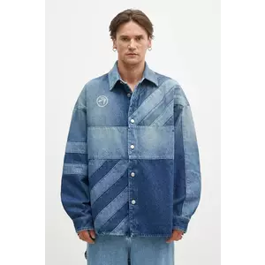 AMBUSH geacă cu aspect de cămașă Patchwork Denim Shirt Vintage de tranzitie, oversize, BMYD003F24DEN0014400 imagine