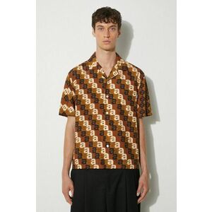 Awake NY camasa A Print Camp barbati, culoarea maro, relaxed, SP24-TP005 imagine