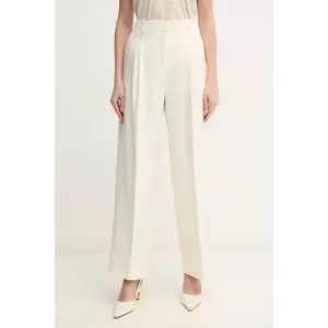 BOSS Orange pantaloni din amestec de in femei, culoarea bej, drept, high waist, 50546207 imagine