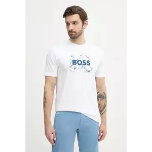 BOSS Orange tricou din bumbac bărbați, culoarea alb, cu imprimeu, 50539186 imagine