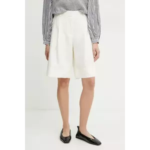 BOSS Orange pantaloni scurți din amestec de in femei, culoarea bej, neted, high waist, 50546217 imagine