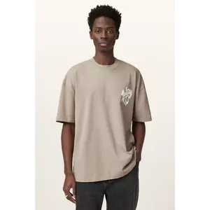 AllSaints tricou din bumbac ORLANDO SS barbati, culoarea bej, cu imprimeu, M022PA imagine