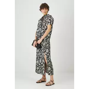 Medicine fustă din amestec de in culoarea negru, maxi, evazati imagine