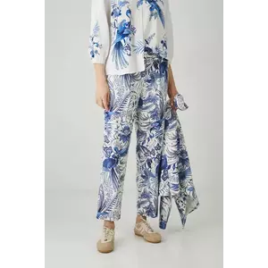 Medicine pantaloni din amestec de in femei, culoarea alb, drept, medium waist imagine