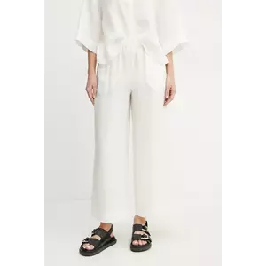 MM pantaloni din in femei, culoarea alb, fason culottes, high waist, 2516131018600 imagine