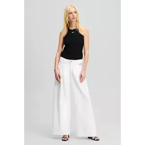 Karl Lagerfeld pantaloni femei, culoarea alb, lat, medium waist, A2W10158 imagine