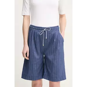 La Petite Française pantaloni scurți din amestec de in SOLANGE femei, culoarea bleumarin, cu imprimeu, high waist, SOLANGE imagine