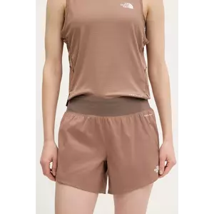 The North Face pantaloni scurți sport Sunriser femei, culoarea maro, cu imprimeu, high waist, NF0A8BC15K21 imagine