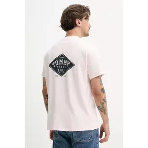 Tommy Jeans tricou din bumbac bărbați, culoarea roz, cu imprimeu, DM0DM20806 imagine