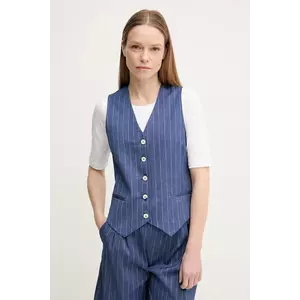 La Petite Française vestă cu amestec de in GWEN culoarea albastru marin, un singur rand de nasturi, GWEN imagine