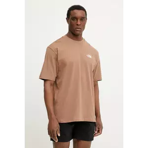The North Face tricou din bumbac Essential barbati, culoarea maro, neted, NF0A87NR6IH1 imagine
