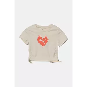 Puma tricou de bumbac pentru copii FLAMING LOVE Knotted Tee culoarea bej, 685108 imagine