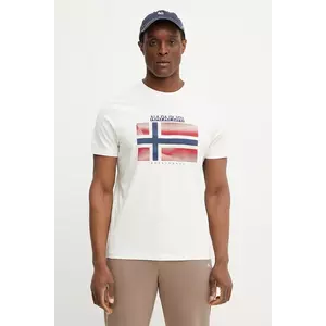 Napapijri tricou din bumbac S-Lari barbati, culoarea alb, cu imprimeu, NP0A4IE52061 imagine