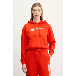 Karl Lagerfeld Jeans bluza femei, culoarea portocaliu, cu glugă, cu imprimeu, A2W20053 imagine