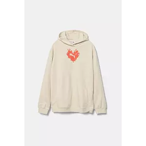 Puma hanorac de bumbac FLAMING LOVE Hoodie TR culoarea bej, cu glugă, cu imprimeu, 685109 imagine