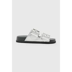 AllSaints slapi de piele Sian Sandal femei, culoarea argintiu, W037FC imagine