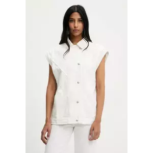 Answear Lab vesta de blugi femei, culoarea alb, de tranzitie imagine