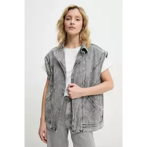 Answear Lab vesta de blugi femei, culoarea gri, de tranzitie imagine