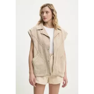 Answear Lab vesta de blugi femei, culoarea bej, de tranzitie imagine