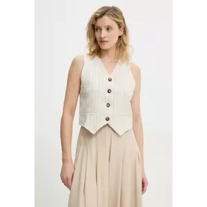 Answear Lab vestă de in culoarea bej, un singur rand de nasturi imagine