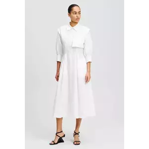 Karl Lagerfeld rochie din bumbac culoarea alb, midi, evazată, A2W13005 imagine