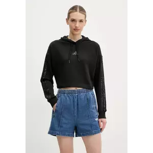 adidas bluza W AOP Blur femei, culoarea negru, cu glugă, cu imprimeu, JC6244 imagine