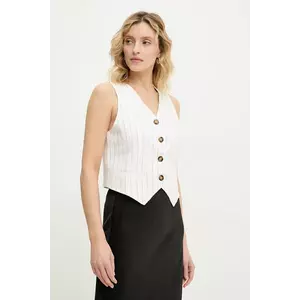 Answear Lab vestă de in culoarea alb, un singur rand de nasturi imagine