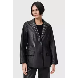 AllSaints sacou de piele CORINNA culoarea negru, un singur rand de nasturi, W037LC imagine