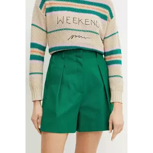 Weekend Max Mara pantaloni scurti din bumbac femei, culoarea verde, neted, high waist, 2515141016600 imagine