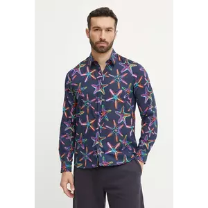 Vilebrequin camasa din bumbac CARACAL barbati, culoarea albastru marin, cu guler clasic, regular, CCACV207 imagine