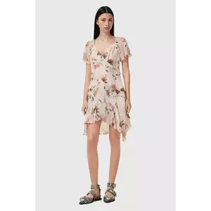 AllSaints rochie din amestec de matase DARMA culoarea bej, mini, dreaptă, W018DC imagine