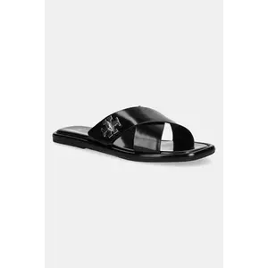 Tory Burch șlapi de piele T Lock Cross Band Slide femei, culoarea negru, 170611-006 imagine