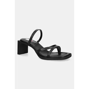 Tommy Jeans șlapi de piele THE SOHO SANDAL femei, culoarea negru, cu toc drept, EN0EN02781 imagine
