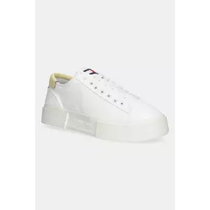 Tommy Jeans sneakers FLATFORM CANVAS SNEAKER femei, culoarea alb, EN0EN02792 imagine