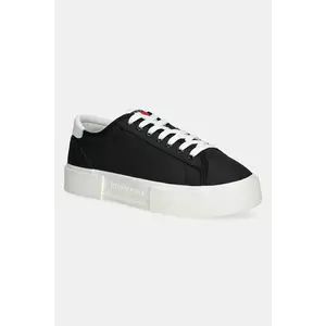 Tommy Jeans sneakers FLATFORM CANVAS SNEAKER femei, culoarea negru, EN0EN02792 imagine
