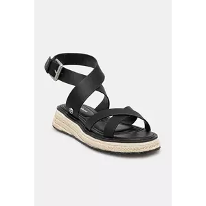 Pepe Jeans sandale de piele KATE NATURE femei, culoarea negru, cu platforma, PLS90692 imagine