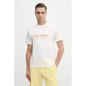 Pepe Jeans tricou din bumbac DUMAS TEE barbati, culoarea bej, cu imprimeu, PM509769 imagine